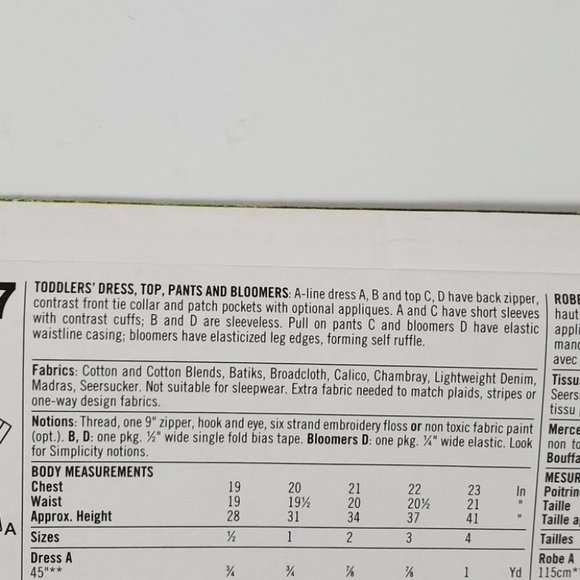 Vintage 1998 Simplicity Toddler's Dress Top Pants Bloomers Sewing Pattern 2,3,4 - Picture 5 of 10